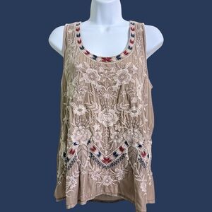 Johnny Was Zoe Velvet Swing Tank Floral Embroidered Sleeveless Size Small *READ*